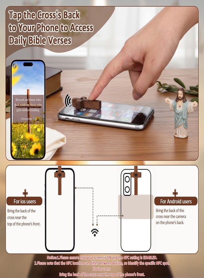 جيريفي مجموعة هدايا من 6 قطع من جيريفي، صليب خشبي من خشب الجوز، هدية مثالية لأسبوع المدارس الكاثوليكية، مزودة بتقنية NFC، صليب صلاة جيب يعمل باللمس مع آية من الكتاب المقدس، هدايا مسيحية لعيد الفصح، هدايا دينية صغيرة للرجال والنساء - Image 2